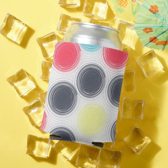 Modern Colourful circles pattern Can Cooler (In Situ Summer)