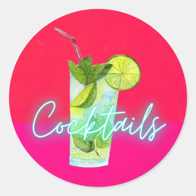 Modern Colourful  Cocktails Bar Art   Classic Round Sticker (Front)