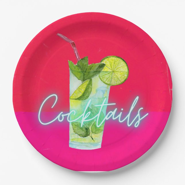 Modern Colourful  Cocktails Bar Art   Paper Plate (Front)