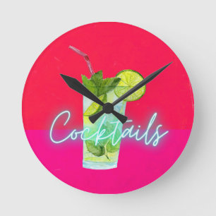 Modern Colourful Cocktails Bar Art Round Clock