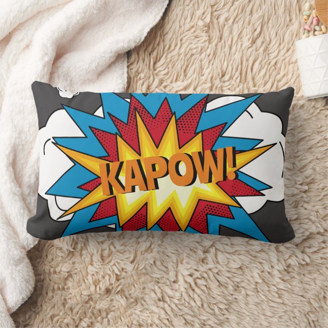 Modern Colourful Comic Book KAPOW Pop Art Lumbar Cushion (Blanket)