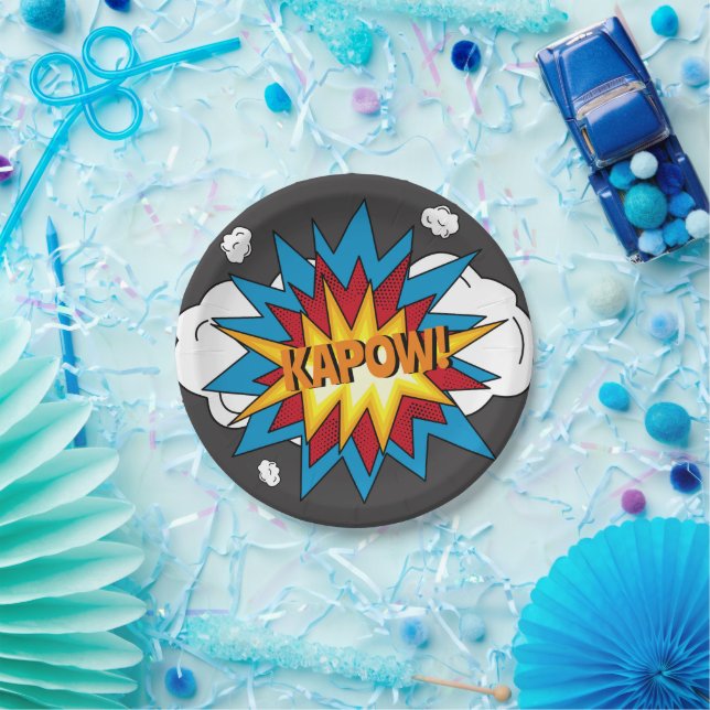 Modern Colourful Comic Book KAPOW Pop Art Paper Plate (Party)