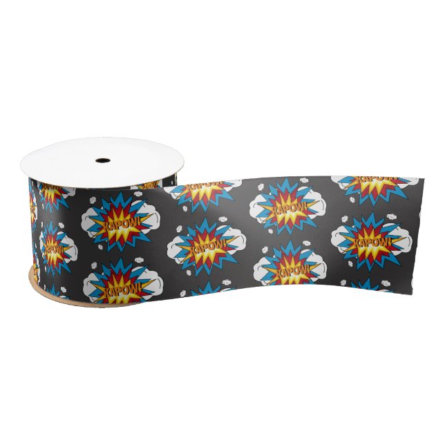 Modern Colourful Comic Book KAPOW Pop Art Satin Ribbon (Spool)