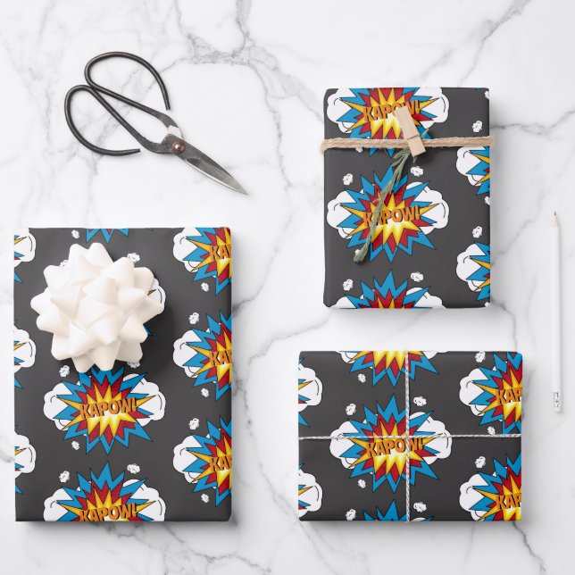 Modern Colourful Comic Book KAPOW Pop Art Wrapping Paper Sheet (Front)