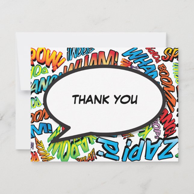 Modern Colourful Comic Book Speech Bubble Message Thank You Card (Front)