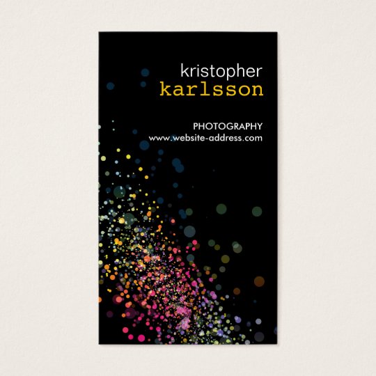 Modern Colourful Confetti Bokeh Black Vertical Business Card