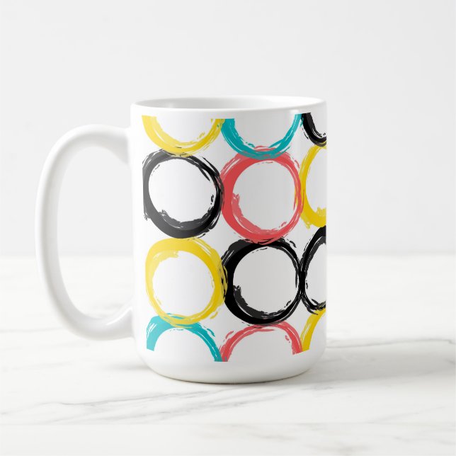 Modern, colourful, cool, unique, trendy circles coffee mug (Left)