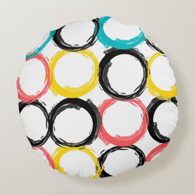 Modern, colourful, cool, unique, trendy circles round cushion (Back)