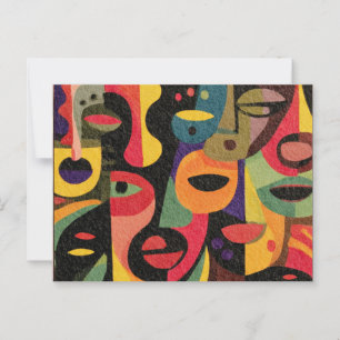 Modern Colourful Cubism Abstract Faces Postcard