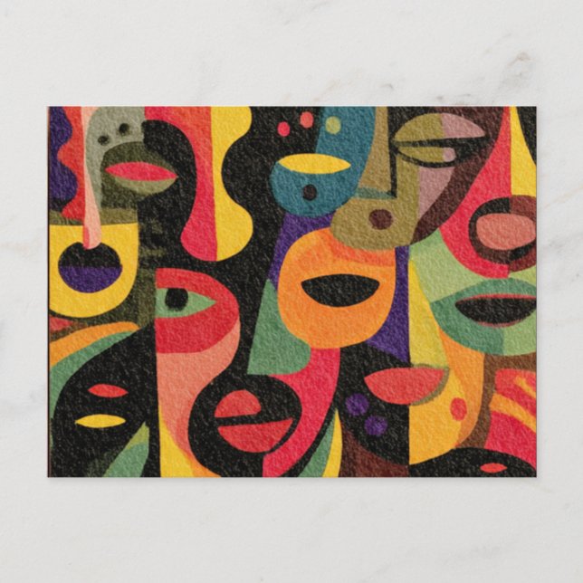 Modern Colourful Cubism Abstract Faces Postcard (Front)