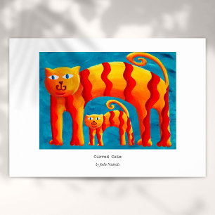 Modern Colourful Curved Cat and Kitten Patterned Poster