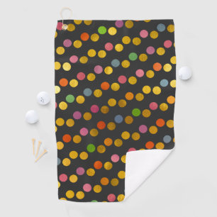 Modern Colourful & Cute Charcoal Gold Polka Dot Golf Towel