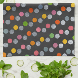 Modern Colourful & Cute Charcoal Silver Polka Dot Tea Towel