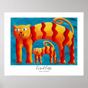 Modern Colourful Cute Curved Cat and Kitten  Poster