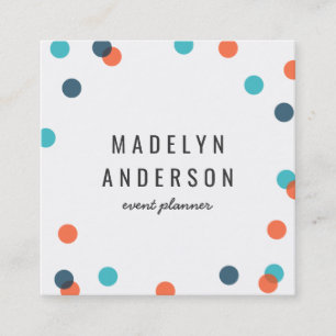 Modern Colourful Dark Blue Orange Confetti Square Business Card