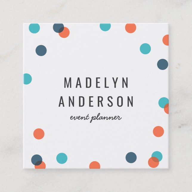 Modern Colourful Dark Blue Orange Confetti Square Business Card (Front)
