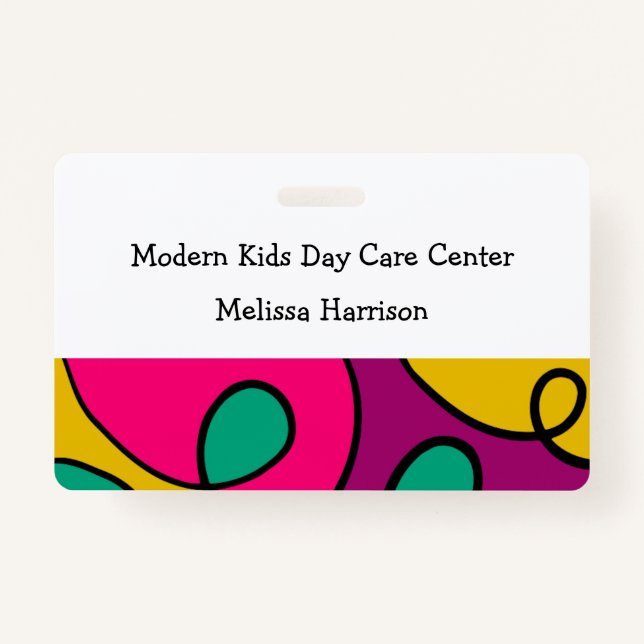Modern Colourful Day Care Centre Name ID Badge (Front)