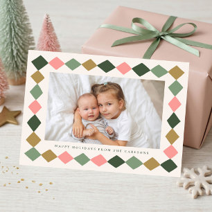 Modern Colourful Diamond Frame 3 Photo Holiday Card