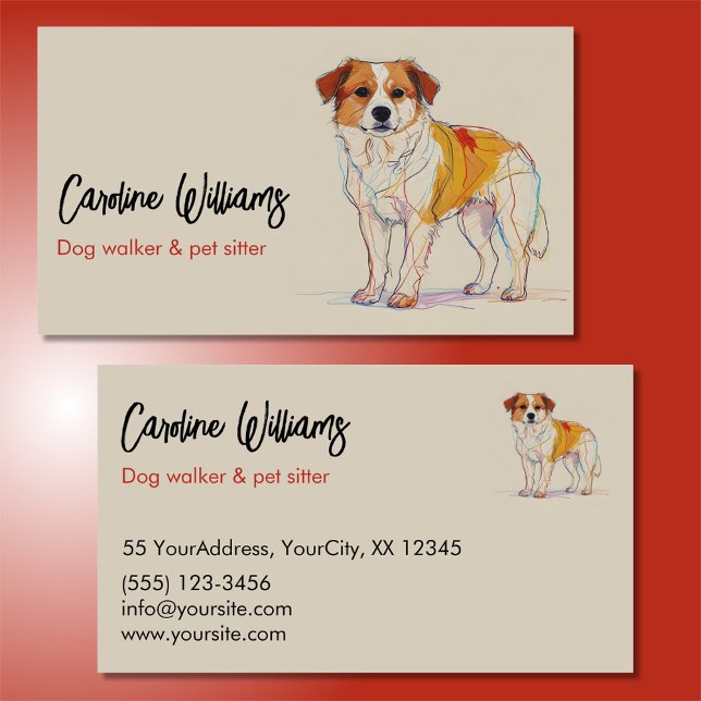 Modern colourful drawing dog walker pet sitter business card (Creator Uploaded)