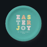 Modern Colourful Easter Paper Plate<br><div class="desc">A fun addition to Easter festivities - a modern typographic design with 'Easter Joy' in a distressed pastel font on a teal background. Add your own additional text or leave blank.</div>