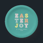 Modern Colourful Easter Paper Plate<br><div class="desc">A fun addition to Easter festivities - a modern typographic design with 'Easter Joy' in a distressed pastel font on a teal background. Add your own additional text or leave blank.</div>