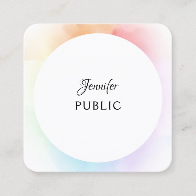 Modern Colourful Elegant Script Template Trendy Square Business Card (Front)