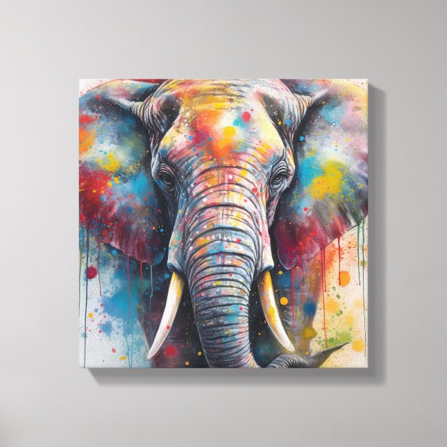 Modern Colourful Elephant Art Canvas Print (Front)