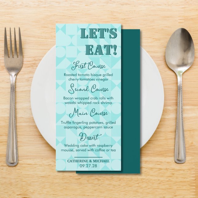 Modern Colourful Emerald Green Geometric Wedding Menu (Creator Uploaded)