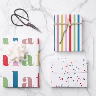 Modern Colourful Fa la la Cute Stripes Holiday Wrapping Paper Sheet