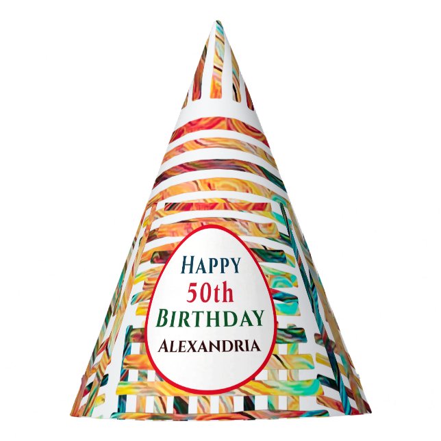 Modern Colourful Fabulous 50th Birthday Personalis Party Hat (Front)