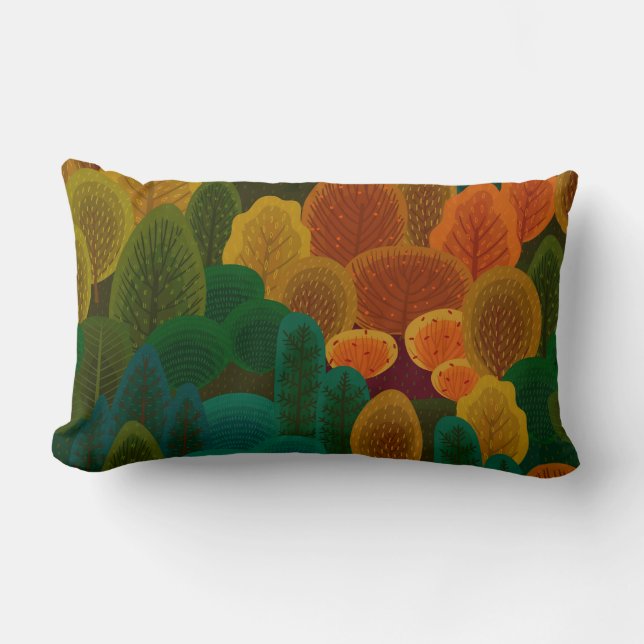 Modern Colourful Fall Trees Lumbar Cushion (Front)