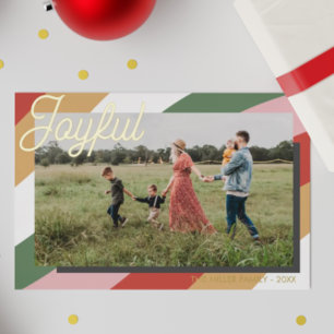 Modern Colourful Family Photo Gold Foil Holiday Card