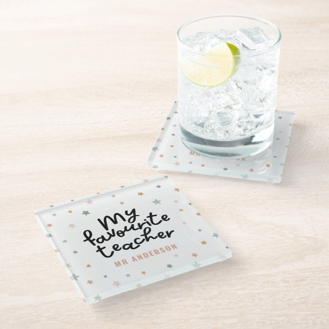 Modern colourful favourite teacher star gift glass coaster (Angled)