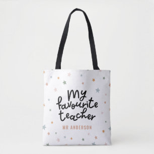 Modern colourful favourite teacher star gift tote bag