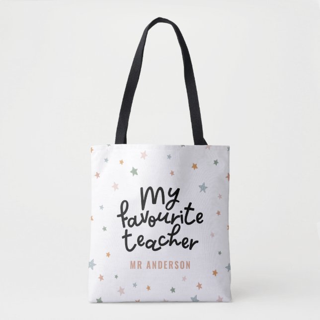 Modern colourful favourite teacher star gift tote bag (Front)
