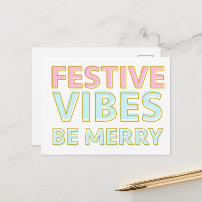 Modern Colourful  Festive Vibes Be Merry  Postcard (Front/Back In Situ)