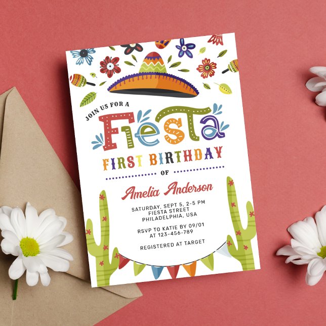 Modern Colourful Fiesta Mexican First Birthday Invitation (Creator Uploaded)