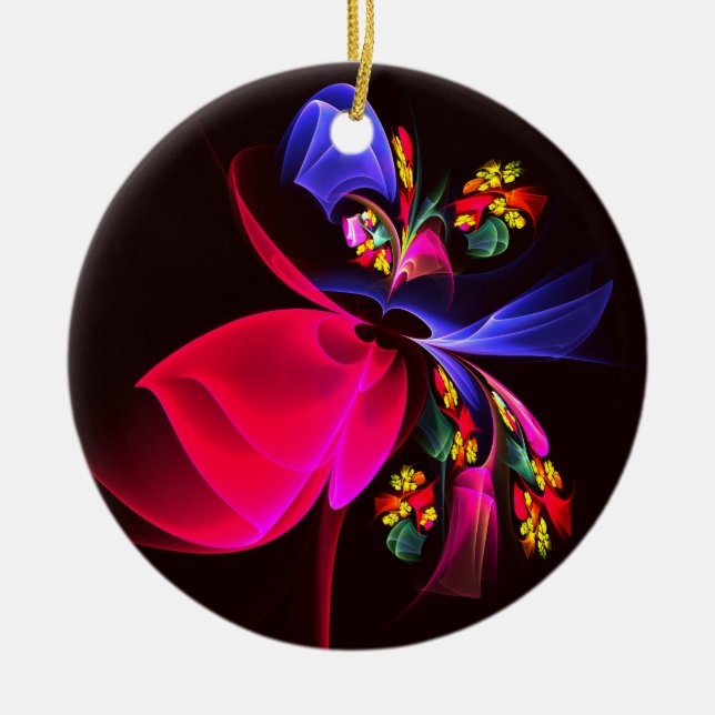 Modern Colourful Floral Abstract Art Pattern #06 Ceramic Tree Decoration (Front)