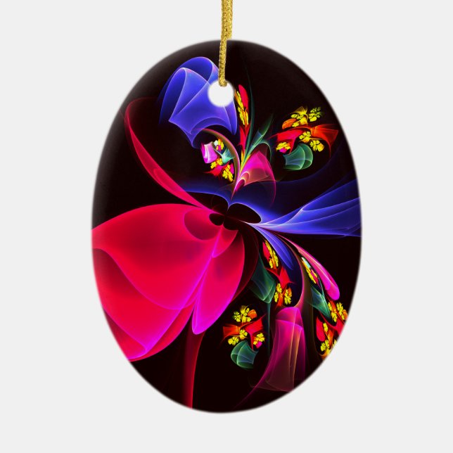 Modern Colourful Floral Abstract Art Pattern #06 Ceramic Tree Decoration (Front)