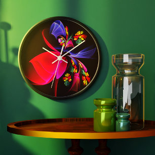 Modern Colourful Floral Abstract Art Pattern #06 Large Clock