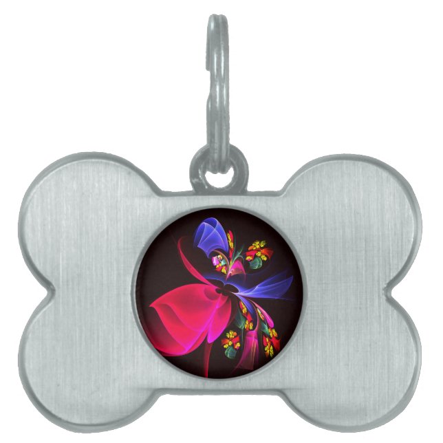 Modern Colourful Floral Abstract Art Pattern #06 Pet ID Tag (Front)