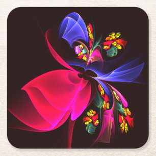 Modern Colourful Floral Abstract Art Pattern #06 Square Paper Coaster