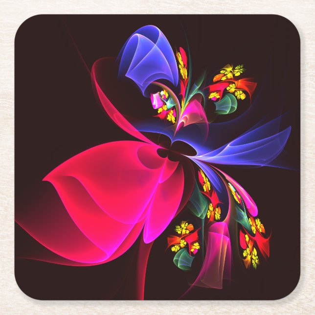 Modern Colourful Floral Abstract Art Pattern #06 Square Paper Coaster (Front)
