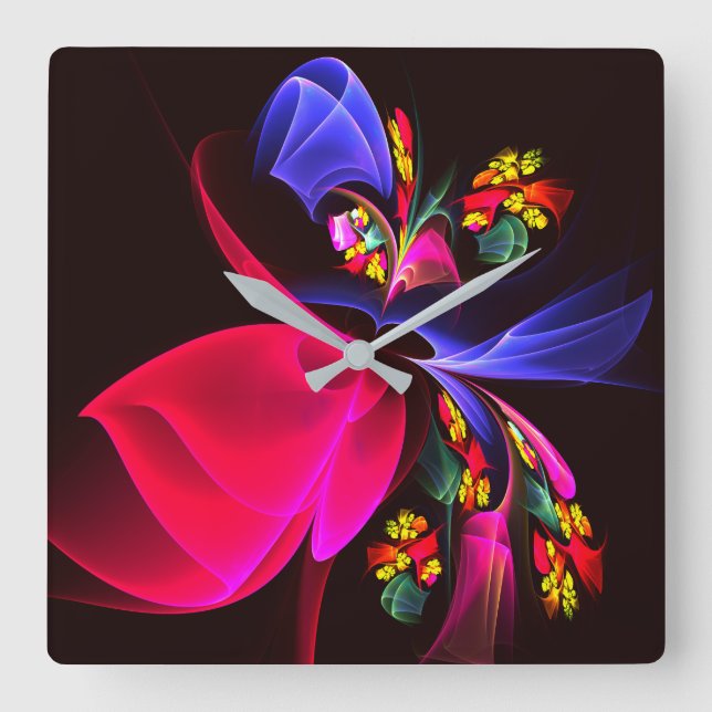 Modern Colourful Floral Abstract Art Pattern #06 Square Wall Clock (Front)