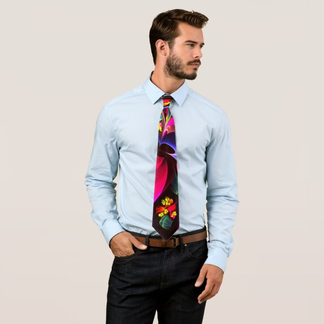 Modern Colourful Floral Abstract Art Pattern #06 Tie (In Situ)