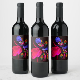 Modern Colourful Floral Abstract Art Pattern #06 Wine Label