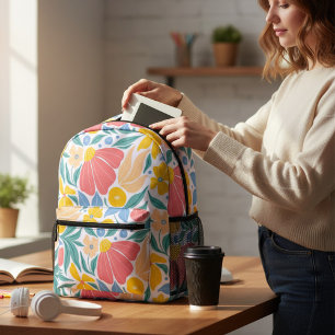 Modern Colourful Floral Flower Botanical Pattern Printed Backpack