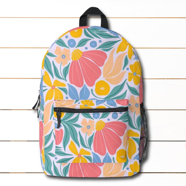 Modern Colourful Floral Flower Botanical Pattern Printed Backpack (Creator Uploaded)
