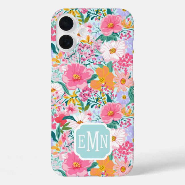 Modern Colourful Floral Garden Monogrammed Case-Ma Case-Mate iPhone Case (Back)