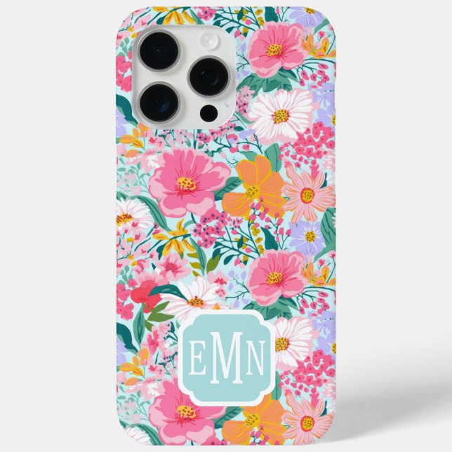 Modern Colourful Floral Garden Monogrammed  Case-Mate iPhone Case (Back)